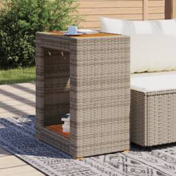Berkfield Home Garden Side Table with Wooden Top Grey 60x40x75 cm Poly Rattan - Size: 60 x 40 x 75 cm - thumbnail 3