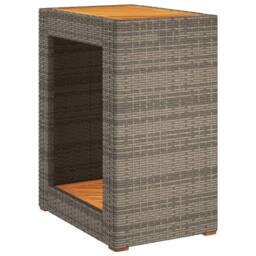 Berkfield Home Garden Side Table with Wooden Top Grey 60x40x75 cm Poly Rattan - Size: 60 x 40 x 75 cm - thumbnail 2