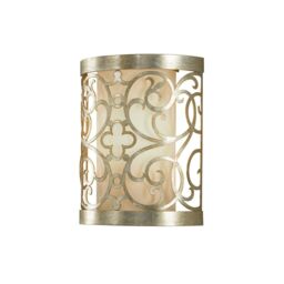 Loops Wall Light Laser Cut Scrolls Ivory Linen Shade Silver Leaf Patina LED E14 60W in Metallics