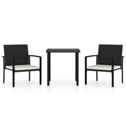Berkfield Home 3 Piece Outdoor Dining Set Poly Rattan Black - thumbnail 2