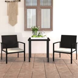 Berkfield Home 3 Piece Outdoor Dining Set Poly Rattan Black - thumbnail 1