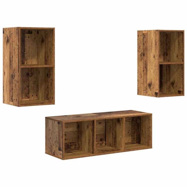 Berkfield Home TV Cabinet Set 3 pcs Old wood 37 x 37 x 107 cm Engineered wood in Brown - image 1