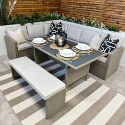 Modish Furnishing Vegas 9 Seater Light Grey Rattan Corner Dining Set & Bench - thumbnail 1