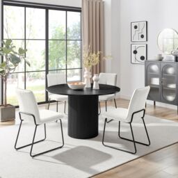 FurnitureboxUK Penrose Black Round Dining Table & 4 Halleyy Chairs in Cream - thumbnail 1