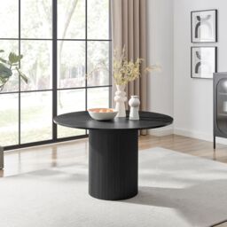 FurnitureboxUK Penrose Black Round Dining Table & 4 Halleyy Chairs in Cream - thumbnail 2