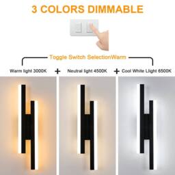 Pheashine Black 40cm Linear Dimmable LED Wall Light 16W 3000K-6500K Acrylic - thumbnail 3
