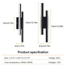 Pheashine Black 40cm Linear Dimmable LED Wall Light 16W 3000K-6500K Acrylic - thumbnail 4