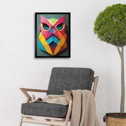 "Artery8 Wall Art Print Geometric Rainbow Owl Picture Abstract Multi Coloured Art Framed in Black - Size: W12"" x H16""" - thumbnail 2
