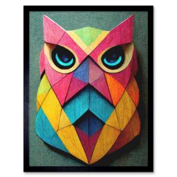 "Artery8 Wall Art Print Geometric Rainbow Owl Picture Abstract Multi Coloured Art Framed in Black - Size: W12"" x H16""" - thumbnail 1