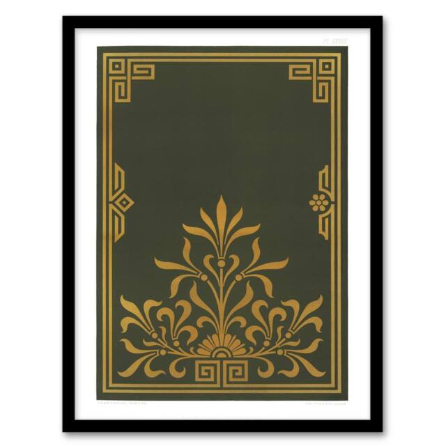 Artery8 Antique Art Deco Botanical Pattern Audsley Framed Wall Art Print in Green - Size: A4 - image 1
