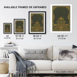 Artery8 Antique Art Deco Botanical Pattern Audsley Framed Wall Art Print in Green - Size: A4 - thumbnail 3
