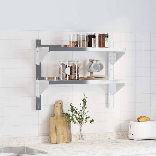 Berkfield Home Durable 2-Tier Wall Shelf 75x23.5x60 cm Silver Stainless Steel - image 1
