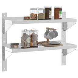 Berkfield Home Durable 2-Tier Wall Shelf 75x23.5x60 cm Silver Stainless Steel - thumbnail 4