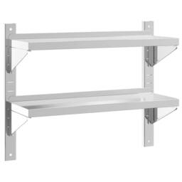 Berkfield Home Durable 2-Tier Wall Shelf 75x23.5x60 cm Silver Stainless Steel - thumbnail 3