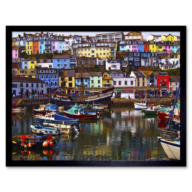 "Artery8 Photography Cityscape Brixham Devon Harbour Boats Framed Art Print - Size: W12"" x H16""" - image 1
