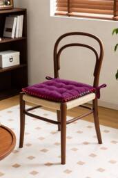 Pom Pom Trim Quilted Soft Dining Chair Cushion in Magenta - thumbnail 3