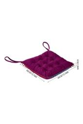 Pom Pom Trim Quilted Soft Dining Chair Cushion in Magenta - thumbnail 7
