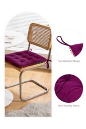 Pom Pom Trim Quilted Soft Dining Chair Cushion in Magenta - thumbnail 2
