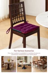 Pom Pom Trim Quilted Soft Dining Chair Cushion in Magenta - thumbnail 4
