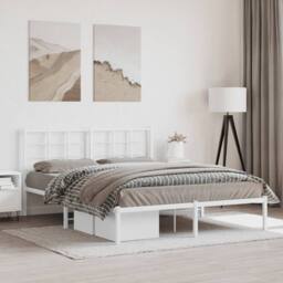 Berkfield Home Metal Bed Frame without Mattress with Headboard White 160x200cm - Size: 160x200 cm - thumbnail 1