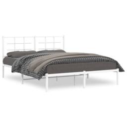 Berkfield Home Metal Bed Frame without Mattress with Headboard White 160x200cm - Size: 160x200 cm - thumbnail 2