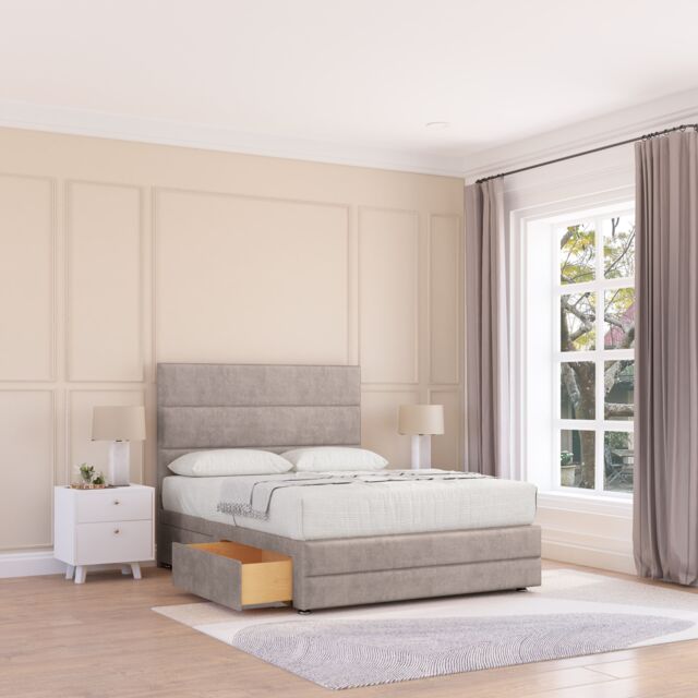"Sloomy Monaco Bed Base 2 Drawers 12"" Footboard & 54"" Floor Standing Headboard in Cream - Size: Small Single" - image 1