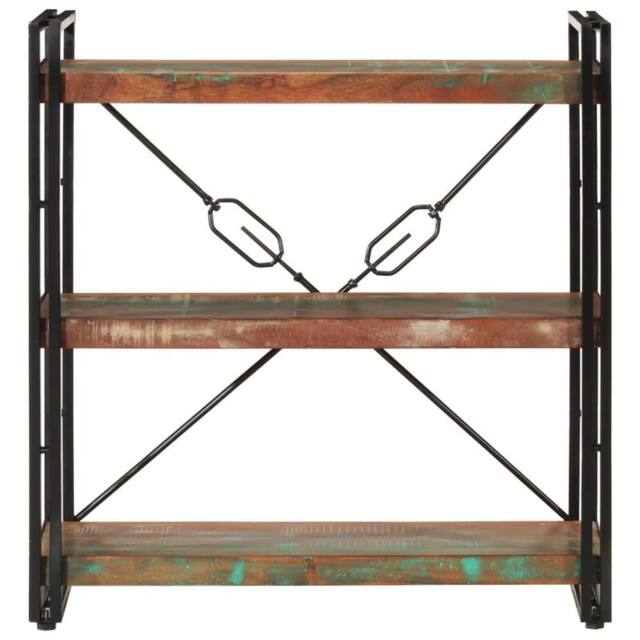 Berkfield Home 3-Tier Bookcase 77x30x80 cm Solid Wood Reclaimed & Iron - Size: 77 x 30 x 80 cm - image 1