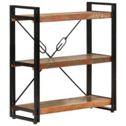 Berkfield Home 3-Tier Bookcase 77x30x80 cm Solid Wood Reclaimed & Iron - Size: 77 x 30 x 80 cm - thumbnail 9