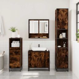 Berkfield Home 3 Piece Bathroom Furniture Set Smoked Oak Engineered Wood in Brown - thumbnail 3