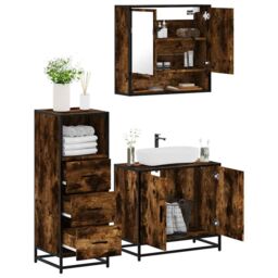 Berkfield Home 3 Piece Bathroom Furniture Set Smoked Oak Engineered Wood in Brown - thumbnail 1