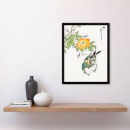 Artery8 Kashu Framed Wall Art Grey Starling & Cercidiphyllum Japonicum - Size: A4 - thumbnail 2