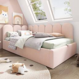 ModernLuxe Upholstered daybed with hydraulic storage & sofa function in Pink - Size: Single - thumbnail 9
