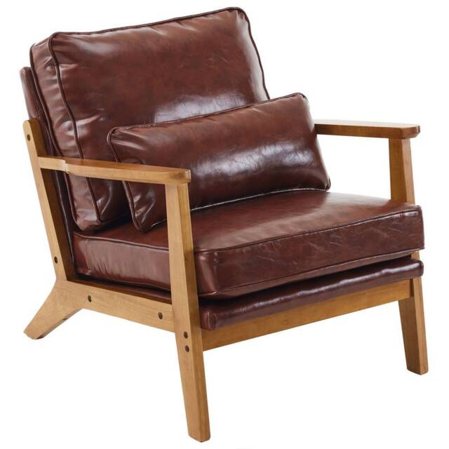 NESTLUNE Brown Modern Armchair Mid Century Retro Style Wooden Legs - Size: 100 cm x 15 cm - image 1
