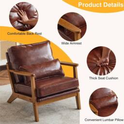 NESTLUNE Brown Modern Armchair Mid Century Retro Style Wooden Legs - Size: 100 cm x 15 cm - thumbnail 3