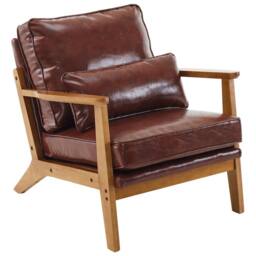 NESTLUNE Brown Modern Armchair Mid Century Retro Style Wooden Legs - Size: 100 cm x 15 cm