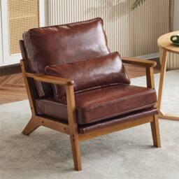NESTLUNE Brown Modern Armchair Mid Century Retro Style Wooden Legs - Size: 100 cm x 15 cm - thumbnail 4