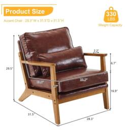 NESTLUNE Brown Modern Armchair Mid Century Retro Style Wooden Legs - Size: 100 cm x 15 cm - thumbnail 2