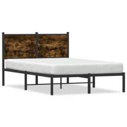 Berkfield Home Metal Bed Frame without Mattress Smoked Oak 120x190 cm Small Double in Brown - thumbnail 1