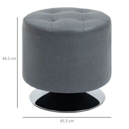 HOMCOM Foot Stool Round PU Ottoman with Thick Padding & Solid Steel Base in Grey - thumbnail 3