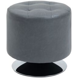 HOMCOM Foot Stool Round PU Ottoman with Thick Padding & Solid Steel Base in Grey - thumbnail 2