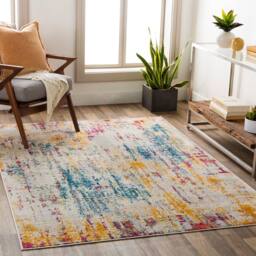 Livabliss Floransa-Abstract Grey Pink Yellow Blue Modern Marble Living Dining Rug - Size: 200 cm x 275 cm - thumbnail 1