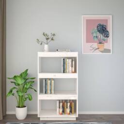 Berkfield Home Book Cabinet/Room Divider White 60x35x103 cm Solid Wood Pine - Size: 60 x 35 x 103 cm - thumbnail 3
