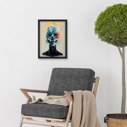 Artery8 Android Cyborg AI Skull With Infrared Eyes Artwork Framed Wall Art Print A4 in Black - thumbnail 2