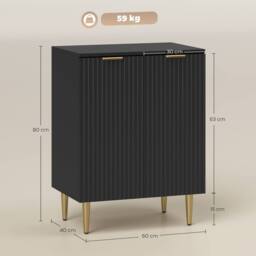 Wyld Haus Sutto Black Etched Sideboard 2 Ribbed Doors Gold Accents - thumbnail 4