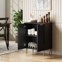 Wyld Haus Sutto Black Etched Sideboard 2 Ribbed Doors Gold Accents - thumbnail 3