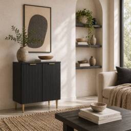 Wyld Haus Sutto Black Etched Sideboard 2 Ribbed Doors Gold Accents - thumbnail 9