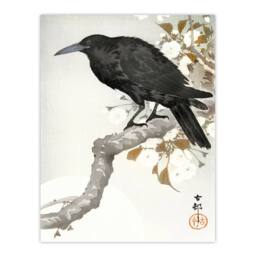 Artery8 Ohara Koson Framed Wall Art Print A Crow & The Full Moon in Grey - Size: A4 - thumbnail 3