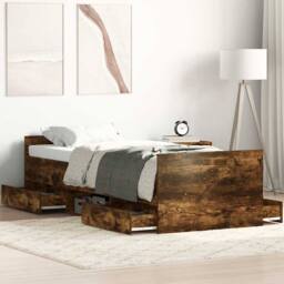Berkfield Home Durable Bed Frame with Headboard & Footboard Smoked Oak 90x190 in Brown - Size: Single - thumbnail 2