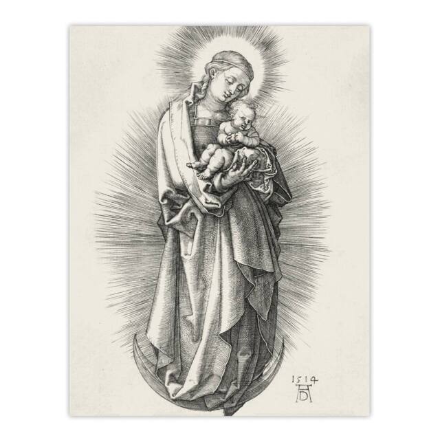 "Artery8 The Virgin on the Crescent Moon Durer Wall Art Poster Print in White - Size: W12"" x H16""" - image 1
