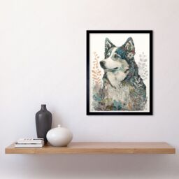 "Artery8 Wall Art Print Siberian Husky Dog Nature Spirit Animal Modern Multicoloured Art Framed in Black - Size: W12"" x H16""" - thumbnail 2